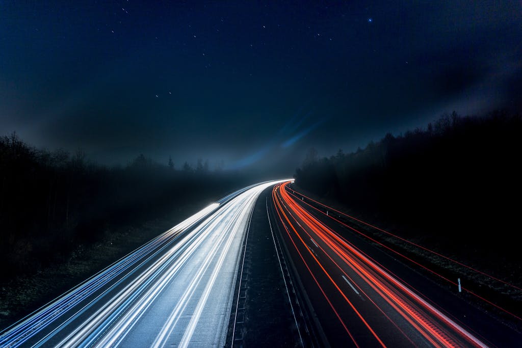 Light Trails on Highway at Night